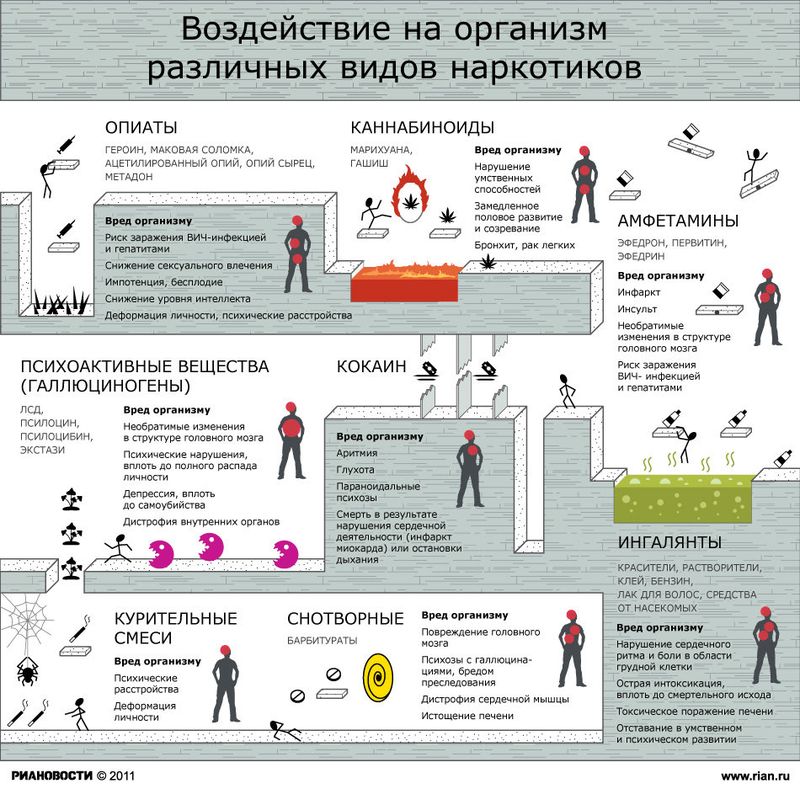 Воздействие на организм различных наркотиков